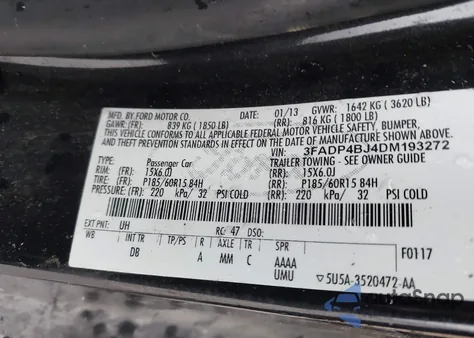 2013 Ford Fiesta Se from USA, damaged, VIN 3FADP4BJ4DM193272